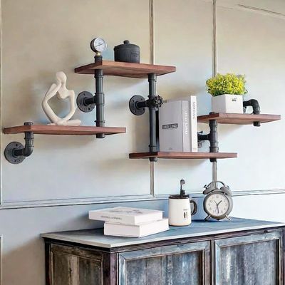 BIXIRAO Industrial Rustic Modern Solid Wood Ladder Pipe Wall Mounted Floating Shelves  4 Tiers Bookshelf,DIY Storage Shelving,Hung Bracket,Bookcases