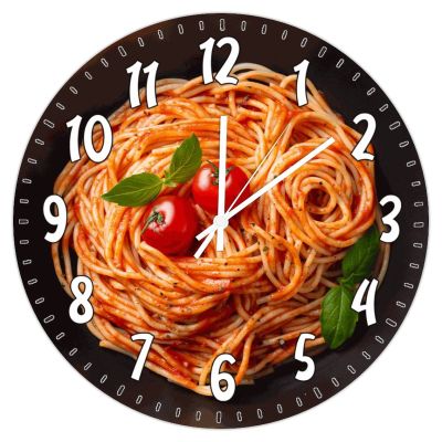 Spaghetti Tomato Italy Noodles Wooden Decorative Wall Clock 12Inch Round Clocks Food Kitchen Decorative Wall Clocks Silent Non-Ticking Clock Restaurant Clock Modern Decor for Kitchen Dinning Room