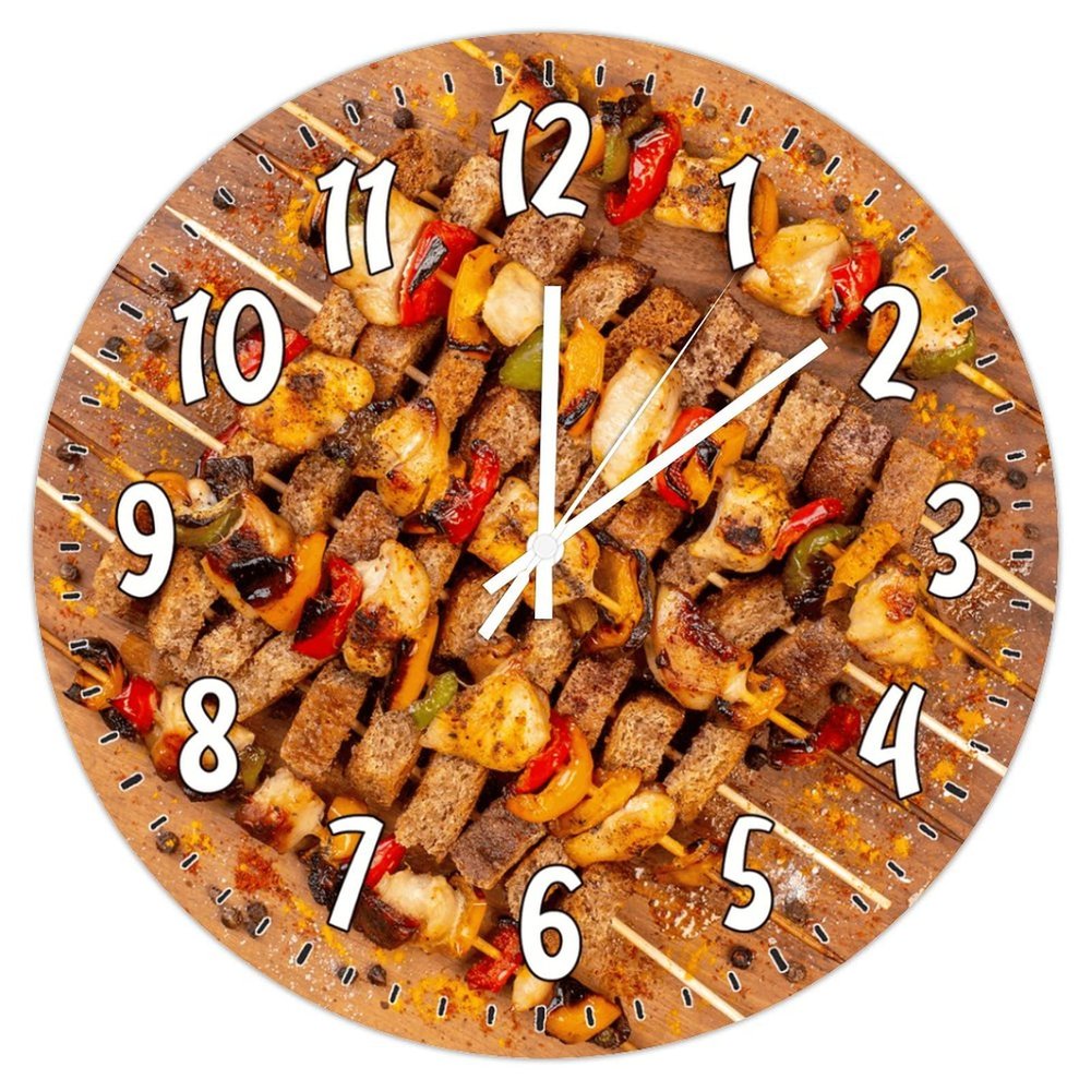 Barbecue BBQ Steak Hanging Wall Clock Non Ticking Operated Wall Clocks Food Kitchen Decor Wall Clocks for Kitchen Bedroom Office Restaurant Wall Decor 10Inch Round Clock Birthday Housewarming Gift