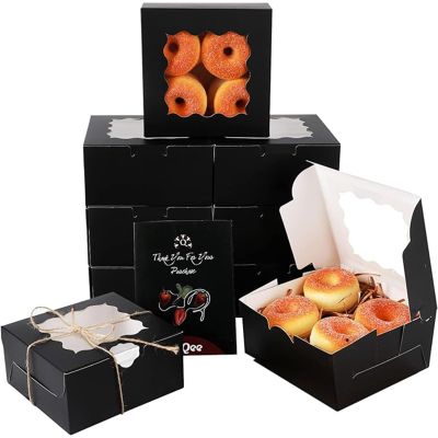 qiqee Black Cookie Boxes with Window 100packs 6x6x3 Black Bakery Box Pastry Box for Wedding Favor Birthday  Party