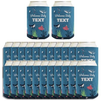 Baby Announcement Decor Welcome Baby With Custom Text Ocean Friends 24-Pack Personalized Can Drink Thermocoolers Party Pack