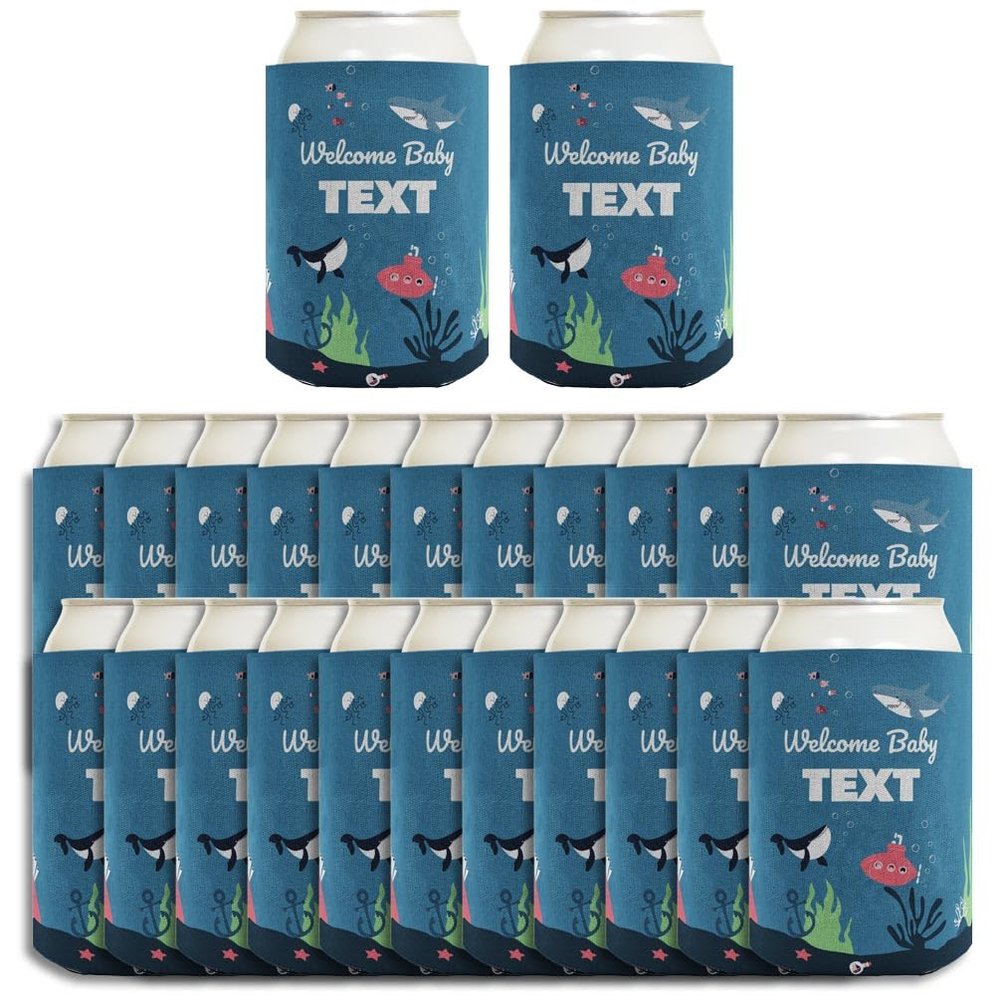 Baby Announcement Decor Welcome Baby With Custom Text Ocean Friends 24-Pack Personalized Can Drink Thermocoolers Party Pack