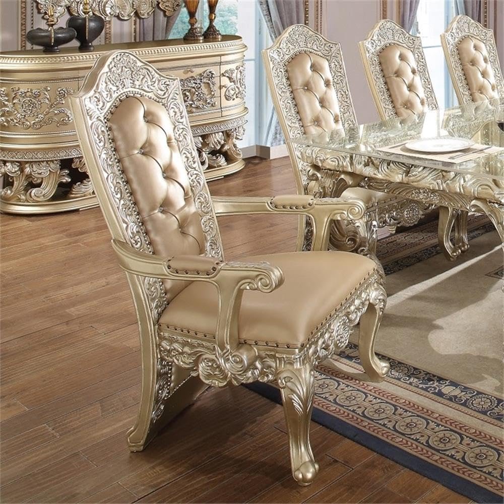 Acme Vatican Arm Chair (Set-2) in Synthetic Leather & Champagne Silver