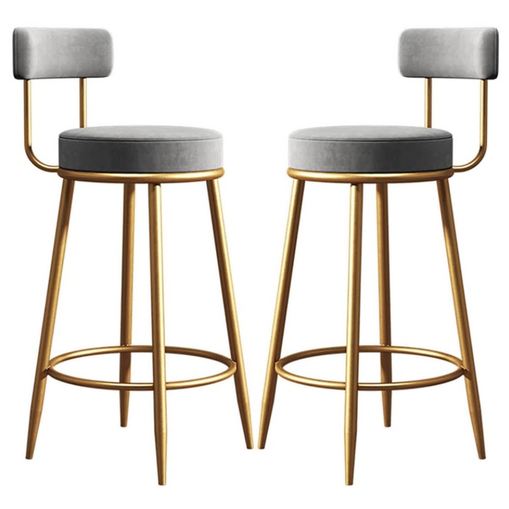 Bar Stools Set of 2 Barstools Velvet Stool Bar Chairs with Back and Footstool, Non-Slip Feet, Bar Stool Kitchen Stools Dining Chairs (Seat Height 25.6in/29.5in)