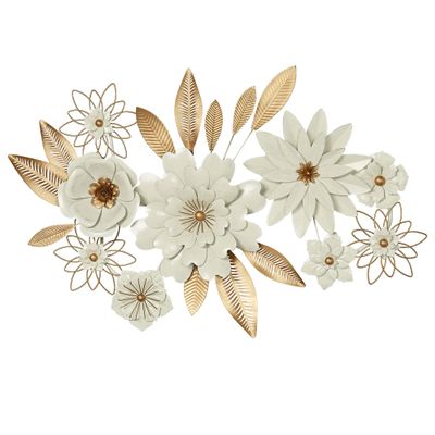 Touch of Class Blooming Assemblage Dimensional Metal Floral Wall Art Sculpture Ivory/Gold 39 in wide x 3.5 in deep x 27 in high