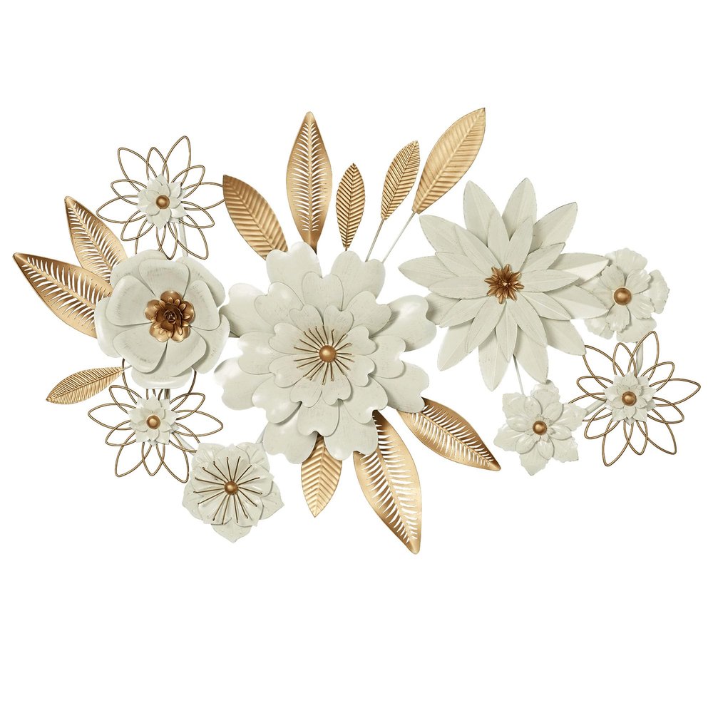 Touch of Class Blooming Assemblage Dimensional Metal Floral Wall Art Sculpture Ivory/Gold 39 in wide x 3.5 in deep x 27 in high