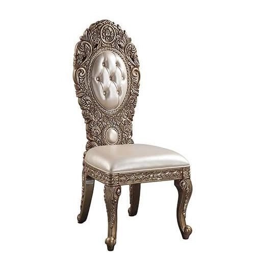 Acme Furniture Set of 2 PU Upholstered Side Chairs, Brown/Gold