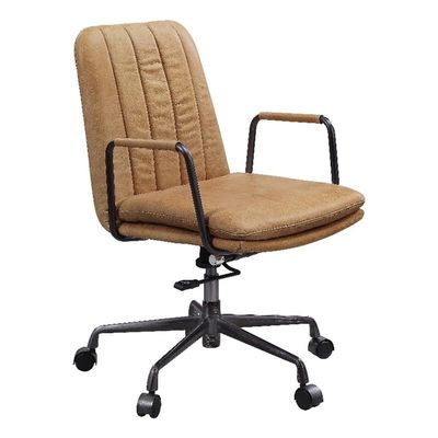 Acme Eclarn Leather Adjustable Height Swivel Office Chair in Brown