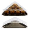 [10 Pack] Black Triangular Plastic Serving Tray with Clear Dome Lid 16x16x4 - Triangle Black Catering Tray Serving Platter Stackable - Dessert Carrier Great for Catering, Restaurants, Delivery, to Go view 1