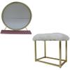 Acme Adao Vanity Mirror & Stool in Faux Fur Mirror Pink & Gold Finish view 1