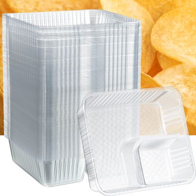Vesici 300 Pcs 12oz Nacho Trays Disposable 2 Compartment Food Snack Tray Concession Stand Supplies Movie Night Clear Plastic Cheese Dip and Chip Holder for Candy School