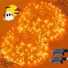 JMEXSUSS 2 Pack 100 LED Orange Halloween Lights Outdoor, 33ft Connectable Orange String Lights for Halloween Indoor with 8 Modes, Clear Wire Fall Lights Plug in for Thanksgiving Christmas Decorations view 1