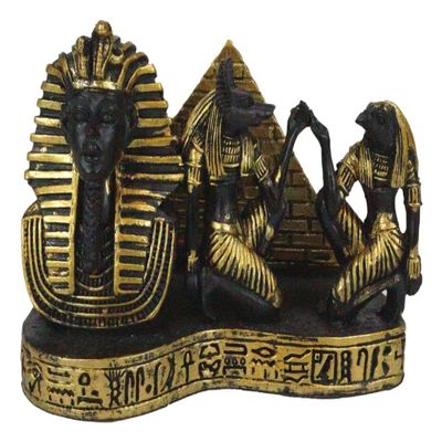 Ebros Gift Black and Gold Ancient Egyptian Monuments Pharaoh Pyramid Anubis and Horus Sculptural Business Card Holder with Hieroglyphs Historical Dynasty King Tutankhamun Gods of Egypt Figurine