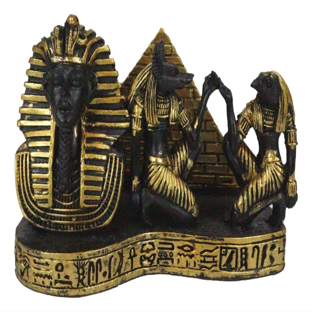 Ebros Gift Black and Gold Ancient Egyptian Monuments Pharaoh Pyramid Anubis and Horus Sculptural Business Card Holder with Hieroglyphs Historical Dynasty King Tutankhamun Gods of Egypt Figurine