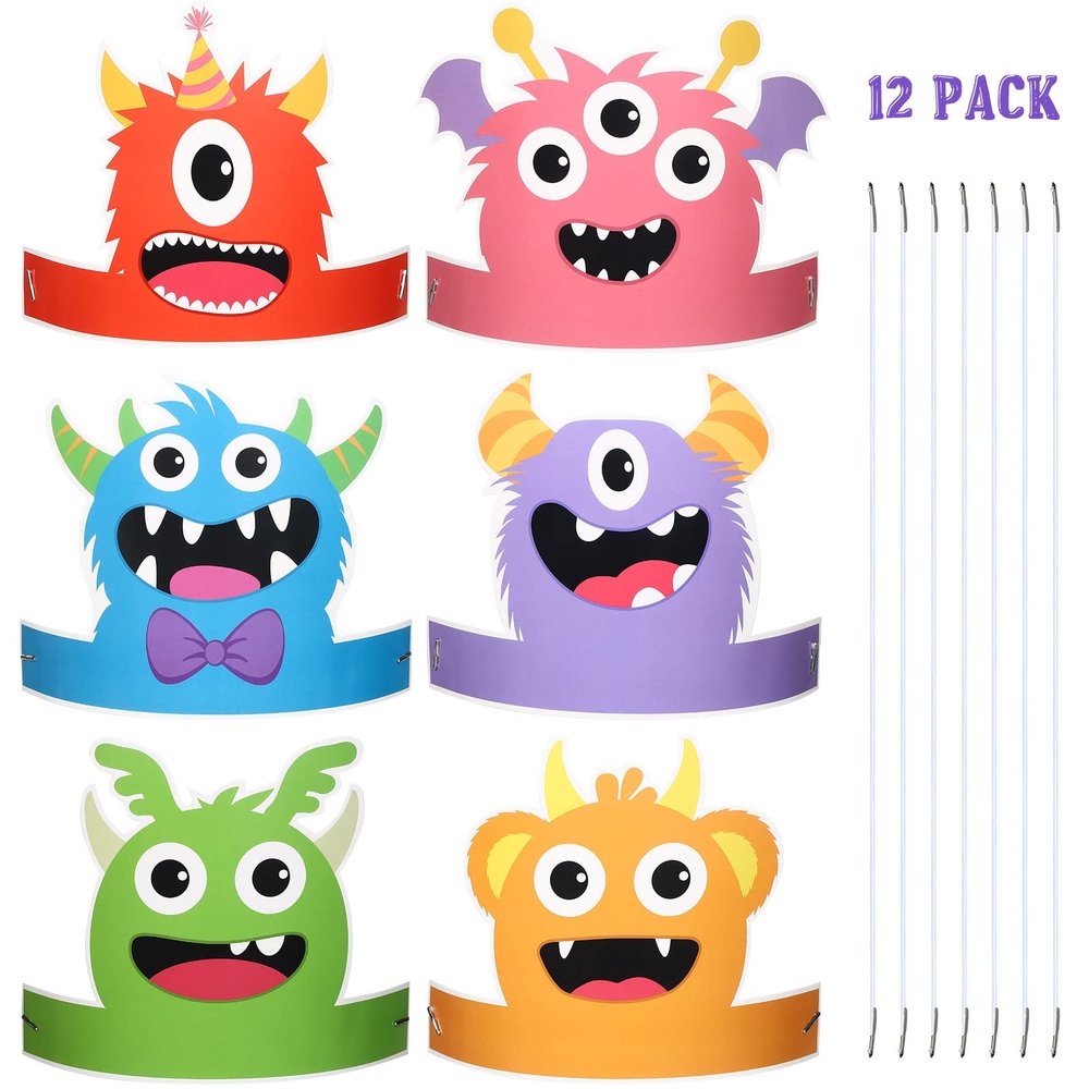Aoriher 12 Pcs Monster Paper Hats Halloween Party Headbands for Boys Girls