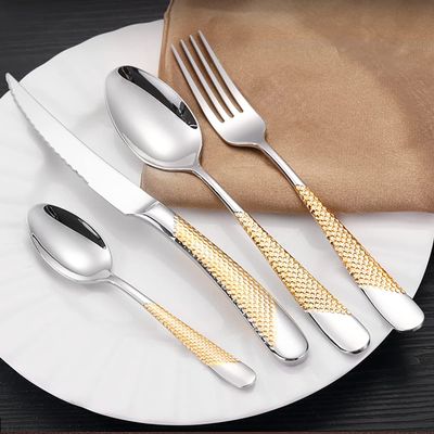 16 Piece Silverware Set For 4, 18 10 Stainless Steel Silverware Set, Modern Hammered Flatware Set, Knife/Fork/Spoon & Long Teaspoon Mirror-Polished Dishwasher Safe Cutlery