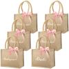 Saintrygo 6 Pack Bridesmaid Tote Bags Burlap Wedding Gift Bags with Handles & Pink Ribbon, 9.8 x 7.9 x 5 Inch Reusable Party Favor Bag for Bride Wedding Bachelorette Party(9.84 x 7.87 x 4.92'') view 1