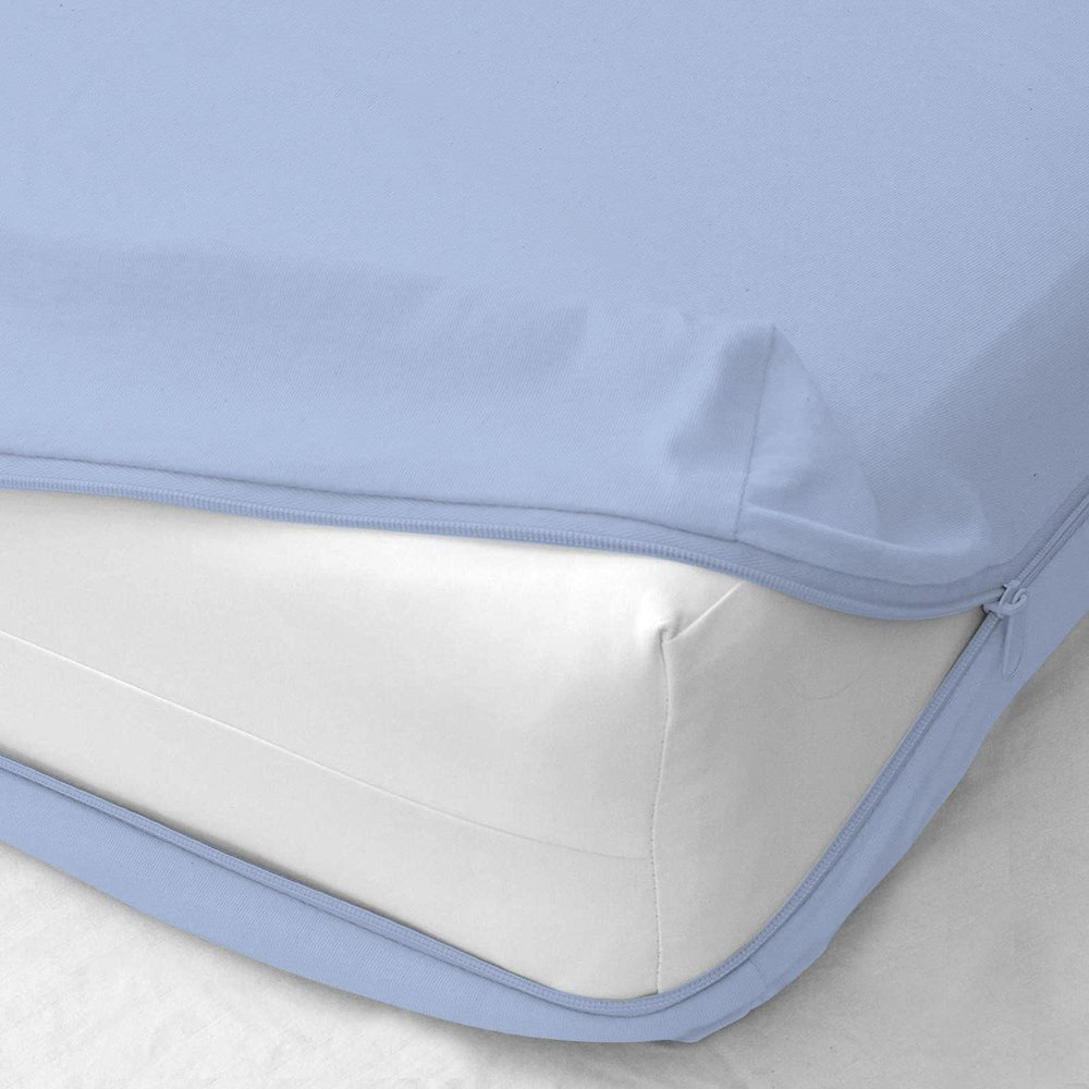 International Sheets Zipper Fitted Sheet - 4 Piece Sheet Set Twin Size 18" Deep Pocket, 1000 Thread Count 100% Egyptian Cotton Sateen Weave, Light Blue