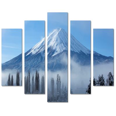 80 x 42 TOTAL - Mount Fuji, Japan during winter Canvas Print. 5 Panel Diamond Split Wall art. Purple Green