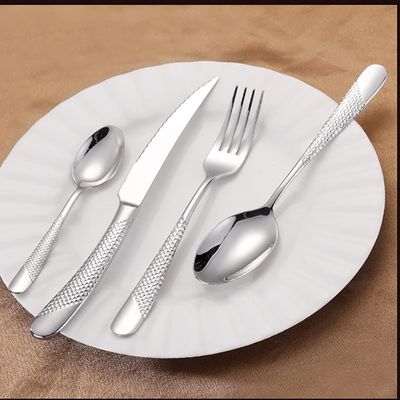 16 Piece Silverware Set For 4, 18 10 Stainless Steel Silverware Set, Modern Hammered Flatware Set, Knife/Fork/Spoon & Long Teaspoon Mirror-Polished Dishwasher Safe Cutlery
