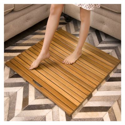 JSSSM Non-Slip Wood Bath Mats for Indoor and Outdoor Use Rectangular Shower Floor MatSlatted Design Eco-Friendly and Modern Bathroom Accessories (Color : Teak, Size : 15.75x15.75in/40x40cm)