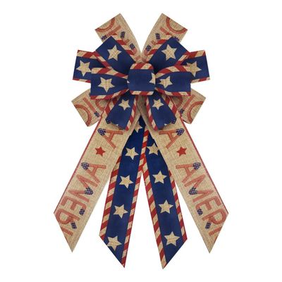 Large Patriotic 4th of July Bow - Burlap Patriotic Wreath Bow for 4th of July Decor, Front Door Indoor/Outdoor Tree Topper Decoration
