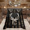 Boys Camo American Flag Duvet Cover Twin Size, Gray Deer Antlers Animal Silhouette Natural Bedding Comforter with 1 Pillowcase, Camouflage USA Flag Rustic Hunting Bedding Set for Kids Room Decor view 1