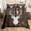 Camouflage USA Flag Bedding Comforter King Size, Brown Camo Deer Antlers and Trees Print Natural Duvet Cover for Girls Teens Man Present, American Flag Soft Bedding Set with 2 Pillowcases view 1