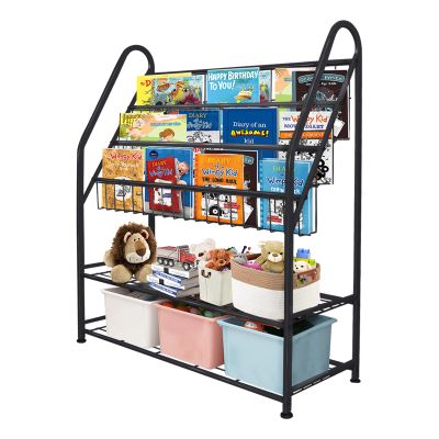 aboxoo Metal Kids Bookshelf Black Large Freestanding for Children Room 32 in Toy Organizer Large Stable Bookcase Bookstore Library Book Unit Storage Kids Bed Living Room