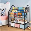 aboxoo Metal Kids Bookshelf Black Large Freestanding for Children Room 32 in Toy Organizer Large Stable Bookcase Bookstore Library Book Unit Storage Kids Bed Living Room view 2