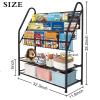 aboxoo Metal Kids Bookshelf Black Large Freestanding for Children Room 32 in Toy Organizer Large Stable Bookcase Bookstore Library Book Unit Storage Kids Bed Living Room view 3
