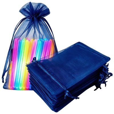 Jwenic 100 Count Sheer Organza Mesh Drawstring Gift Bags 5x7 Inch Navy Blue