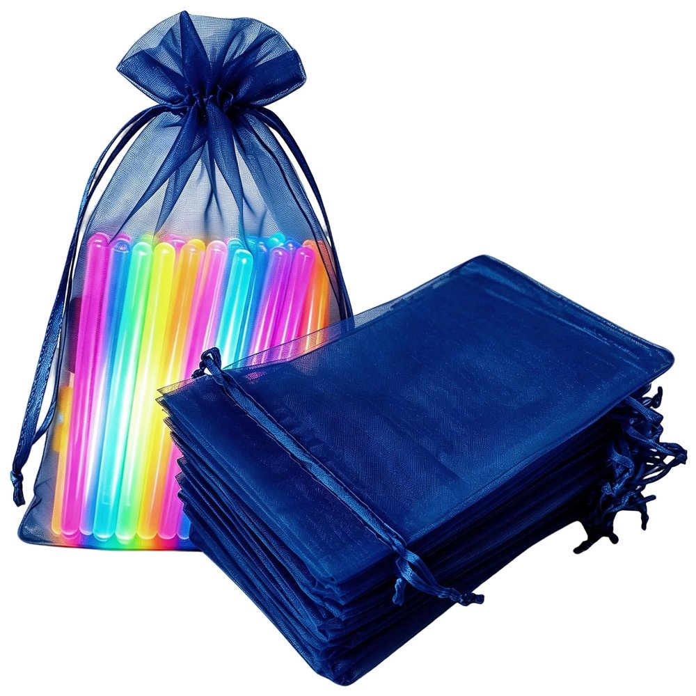 Jwenic 100 Count Sheer Organza Mesh Drawstring Gift Bags 5x7 Inch Navy Blue