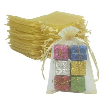 Jwenic 100 Count Sheer Organza Mesh Drawstring Gift Wrap Bags 4x6 Inch Gold