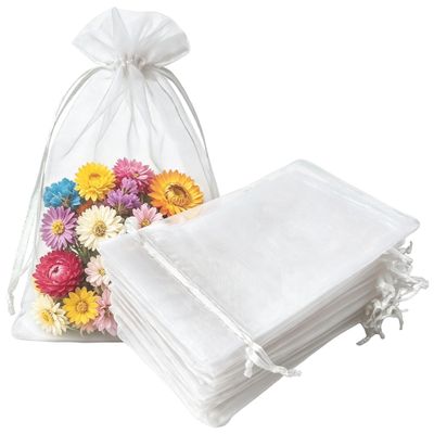 Jwenic 100pc Sheer Organza Mesh Drawstring Gift Goodie Bags 4x6 Inch White