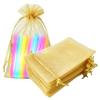 Jwenic Pack of 100 Sheer Organza Mesh Drawstring Gift Bags 5x7 Inch Gold view 1
