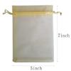Jwenic Pack of 100 Sheer Organza Mesh Drawstring Gift Bags 5x7 Inch Gold view 3