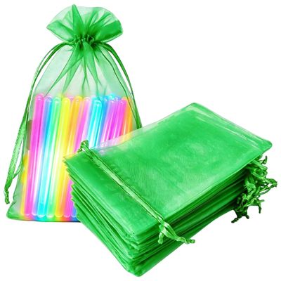 Jwenic 100pc Sheer Organza Mesh Drawstring Gift Favors Bags 5x7 Inch Green