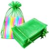 Jwenic 100pc Sheer Organza Mesh Drawstring Gift Favors Bags 5x7 Inch Green view 1