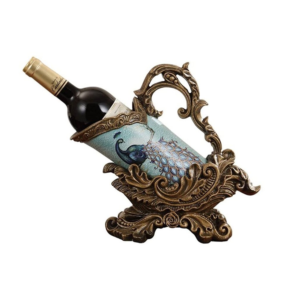 YYDS Wine Rack Peacock Wine Rack Single Bottle Wine Holder Wine Cabinet Living Room and Cafe Countertops Desktop Display Rack Decoration Wine Bottle Holders (Color : Brass)
