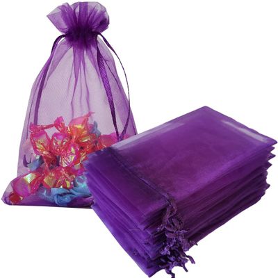 Jwenic 100 Count Sheer Organza Mesh Drawstring Gift Bags 4x6 Inch Purple