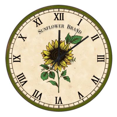 Vintage Sunflower Wood Clock 12x12in Floral Non-Ticking Wooden Wall Clock Birthday Gift Idea Inspired French Chic Country Easy to Read Round Hanging Clock for Kitchen,Bedroom,Dining Room