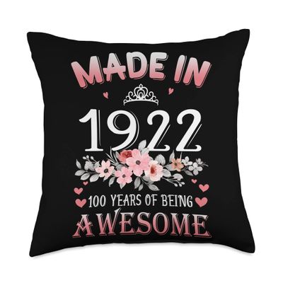 100 Year Old Vintage Made In 1922 100th Flower Birthday Gift Throw Pillow