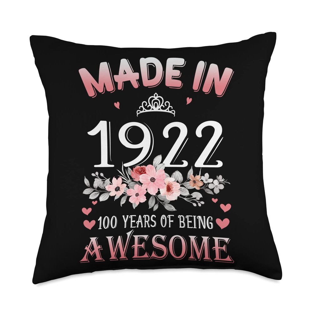 100 Year Old Vintage Made In 1922 100th Flower Birthday Gift Throw Pillow