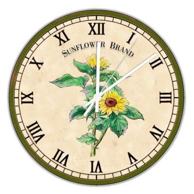 Vintage Sunflower Decorative Clock 10x10in Floral Non-Ticking Wooden Wall Clock Housewarming Gift Idea Shabby Rustic Countryside Wall Art Round Hanging Clock for Cottage,Bedroom,Living Room