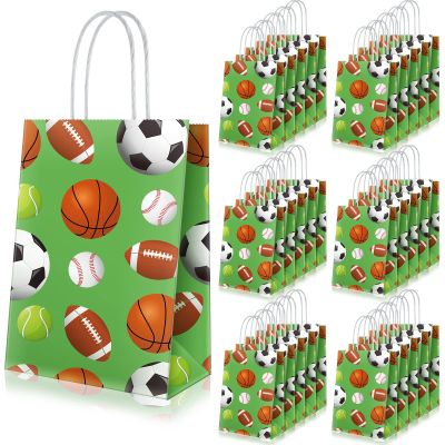 Lewtemi 30 Pcs Sports Party Favors Bags Football Goodie Gift Bag with Handles for Soccer Football Basketball Baseball, Sports Themed Gift Bags for Birthday Baby Shower Parties Supplies Decorations