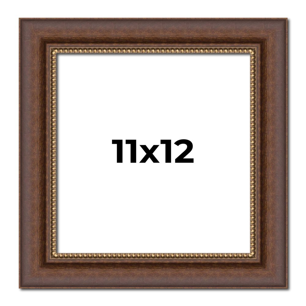 11x12 Frame Brown Beaded Copper Solid Wood Picture Frame Width 2 Inches | Interior Frame Depth 0.5 Inches | Marron Photo Frame | Complete with UV Acrylic, Foam Board Backing & Hanging Hardware