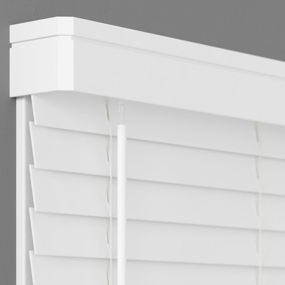 2 Inch Cordless Faux Wood Blind with Contemporary Valance - 70.5" W x 72" L - White, Over 900 Custom Sizes Starting at 19.97, Smooth Room Darkening Slats for Interior Windows by Lumino