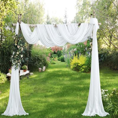 WARM HOME DESIGNS White Chiffon Wedding Arch Drapery Fabric - Pair of 288" (24 Feet or 8 Yards) Luxury Wedding Arch Decorations for Rustic Decor. CHW White & White 288