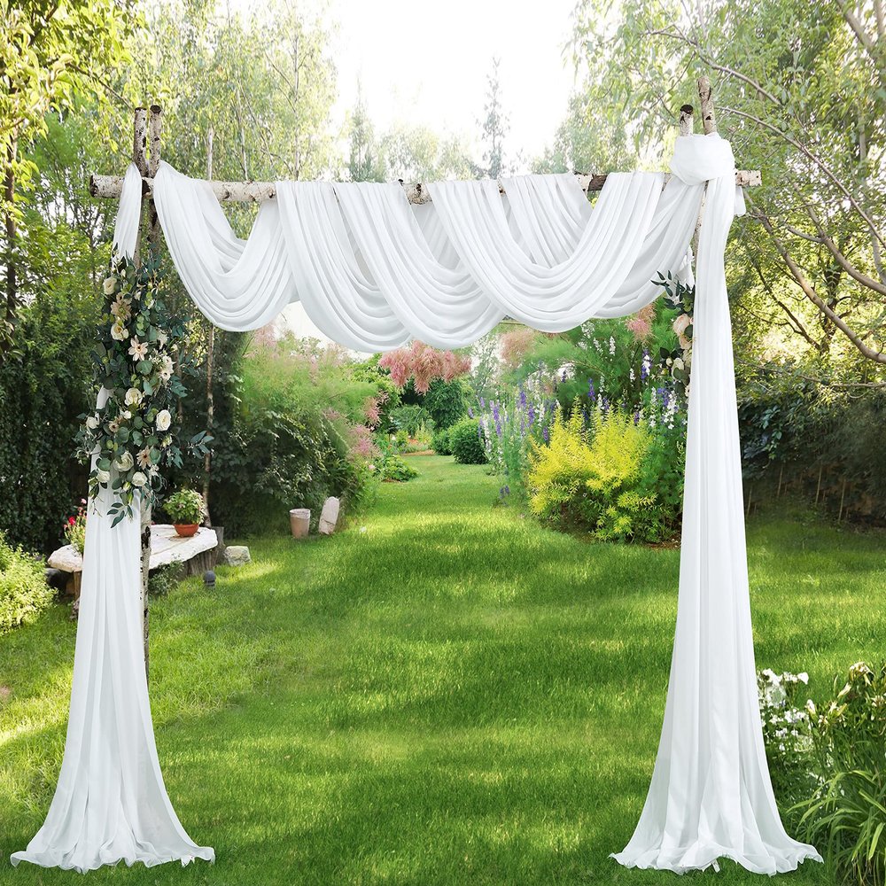 WARM HOME DESIGNS White Chiffon Wedding Arch Drapery Fabric - Pair of 288" (24 Feet or 8 Yards) Luxury Wedding Arch Decorations for Rustic Decor. CHW White & White 288